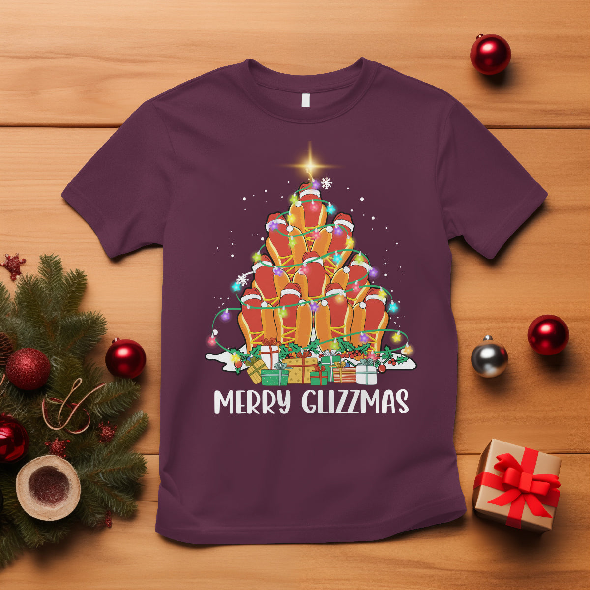 Merry Glizzmas T Shirt Funny Hotdog Christmas Tree - Wonder Print Shop