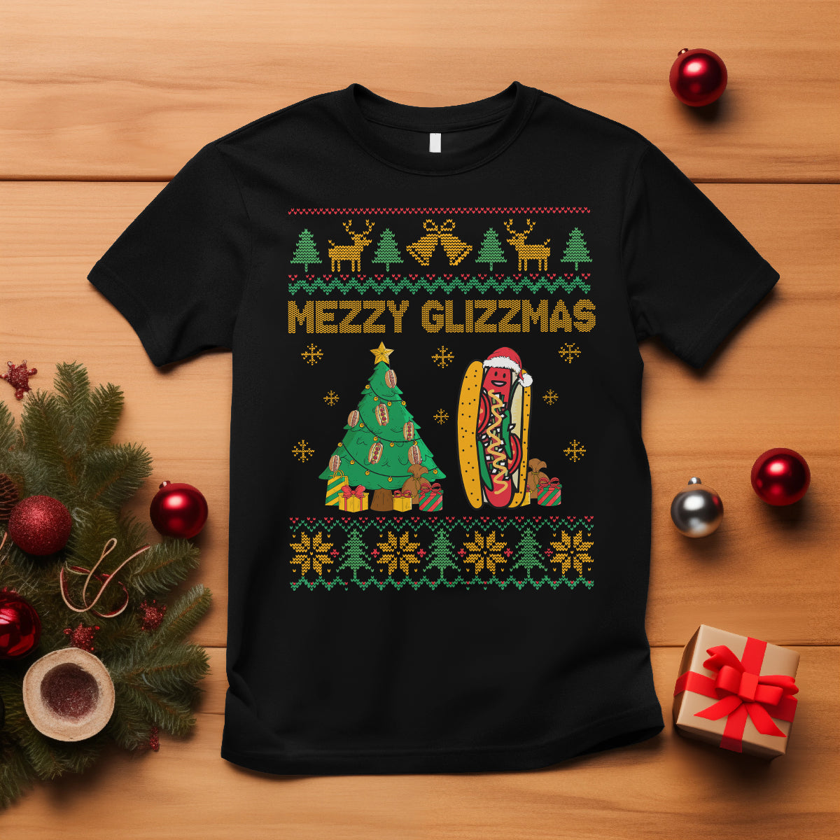 Merry Glizzmas T Shirt Funny Hotdog Xmas Tree Hot Ugly Christmas - Wonder Print Shop
