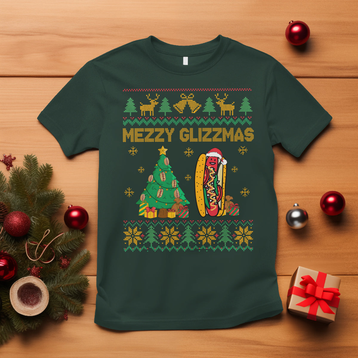 Merry Glizzmas T Shirt Funny Hotdog Xmas Tree Hot Ugly Christmas - Wonder Print Shop