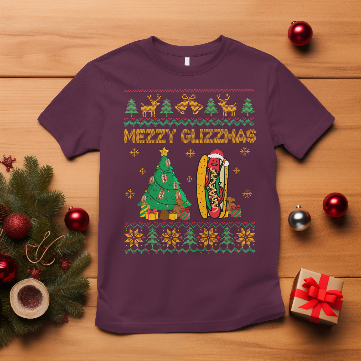 Merry Glizzmas T Shirt Funny Hotdog Xmas Tree Hot Ugly Christmas - Wonder Print Shop