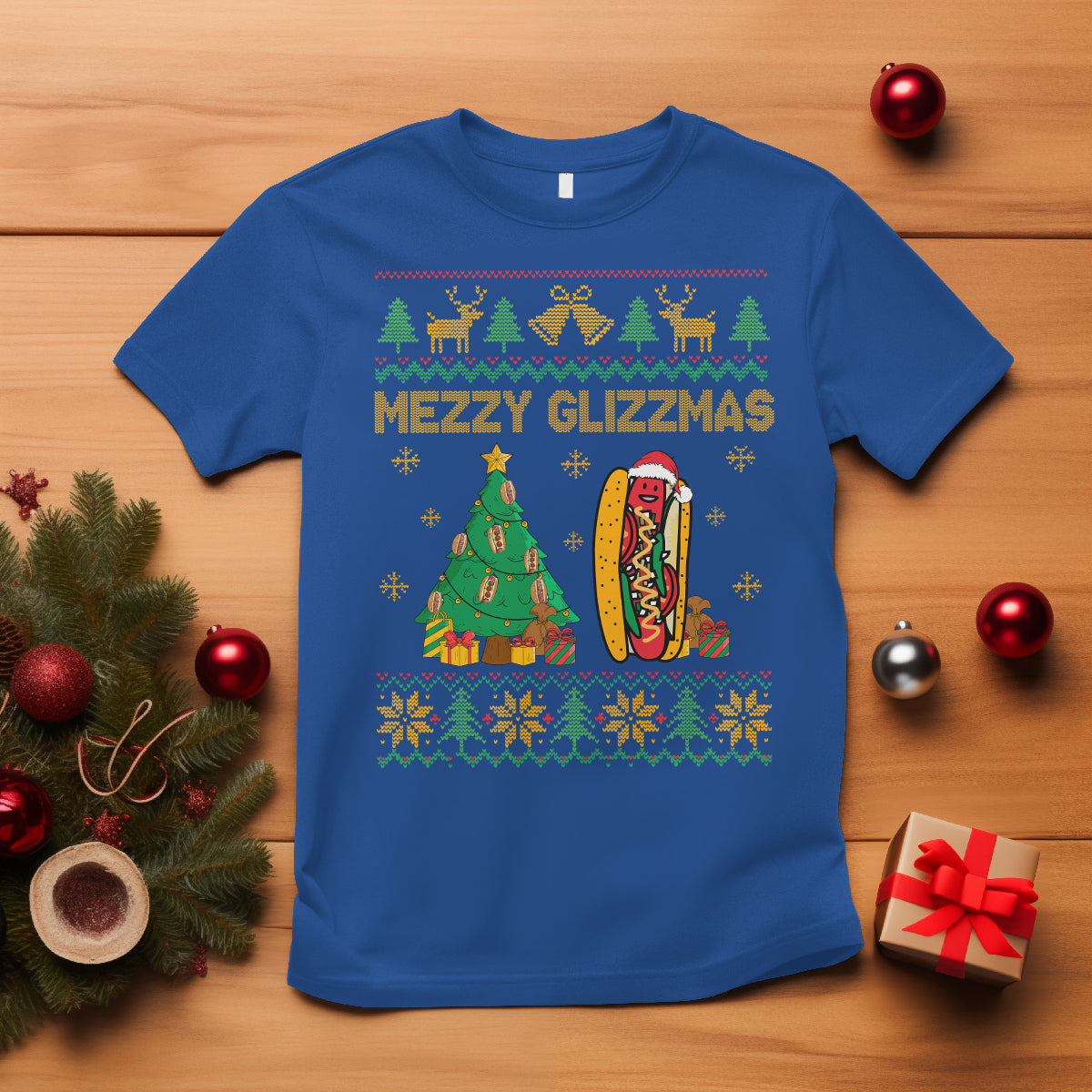 Merry Glizzmas T Shirt Funny Hotdog Xmas Tree Hot Ugly Christmas - Wonder Print Shop
