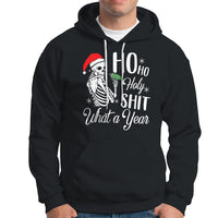 Skeleton Christmas Hoodie Ho Ho Holy Shit What A Year Funny Boujee Xmas Vibe - Wonder Print Shop