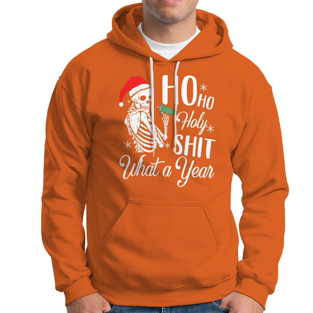 Skeleton Christmas Hoodie Ho Ho Holy Shit What A Year Funny Boujee Xmas Vibe - Wonder Print Shop