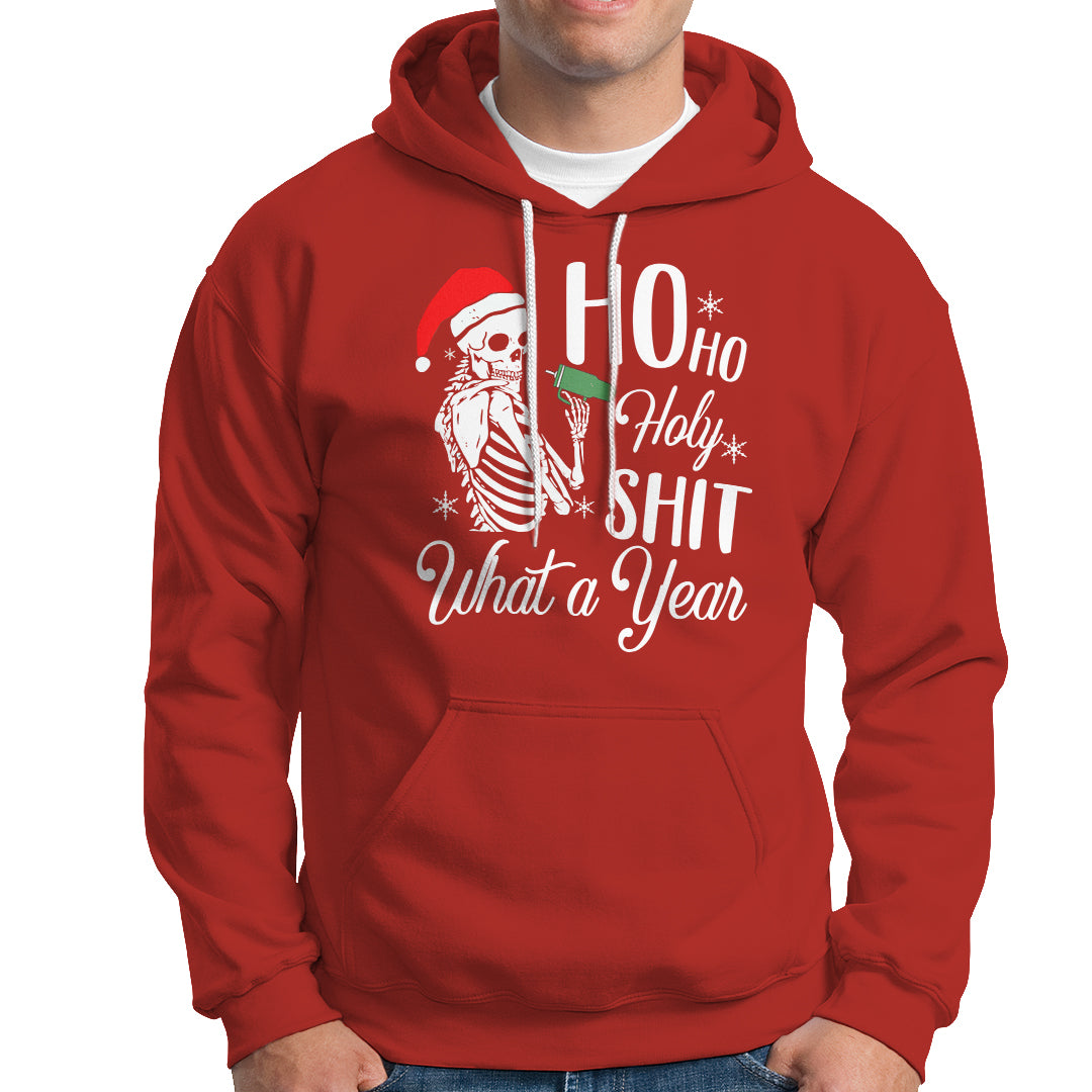Skeleton Christmas Hoodie Ho Ho Holy Shit What A Year Funny Boujee Xmas Vibe - Wonder Print Shop
