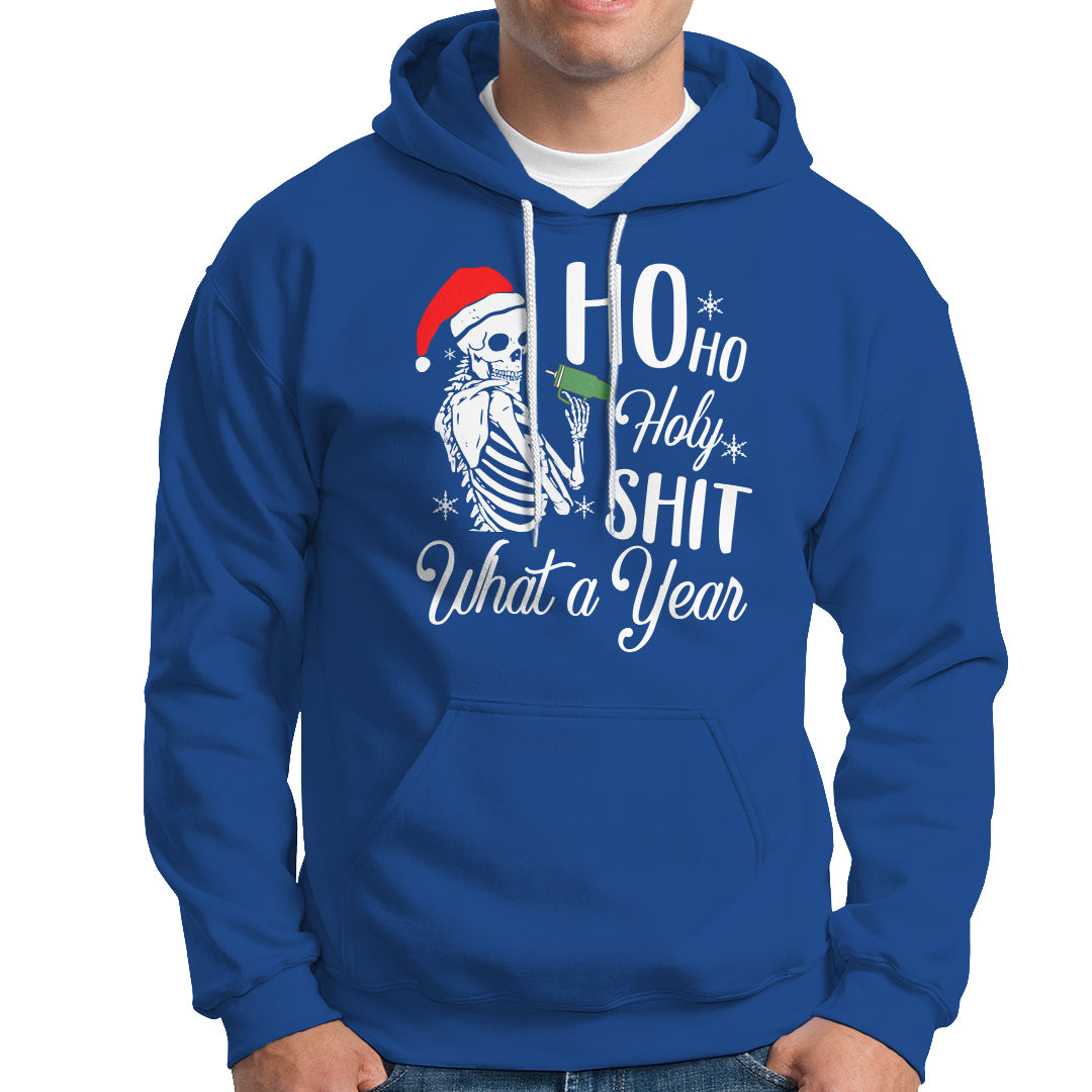 Skeleton Christmas Hoodie Ho Ho Holy Shit What A Year Funny Boujee Xmas Vibe - Wonder Print Shop