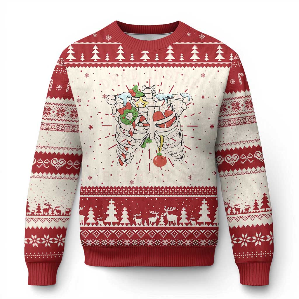 Skeleton Christmas Ugly Christmas Sweater Dead Inside But Jolly AF Xmas Vibe - Wonder Print Shop