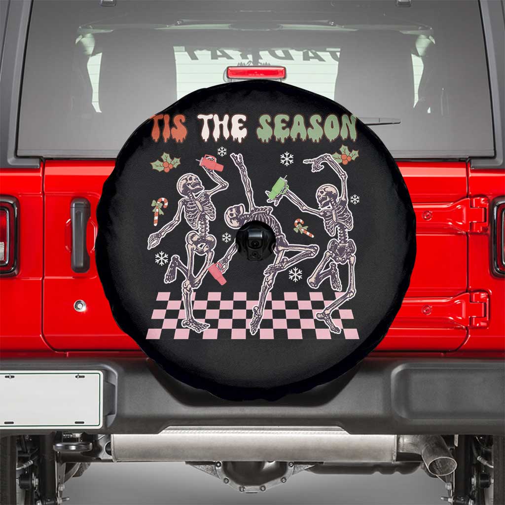 Dancing Skeleton Christmas Spare Tire Cover Tis The Season Retro Boujee Xmas Vibe