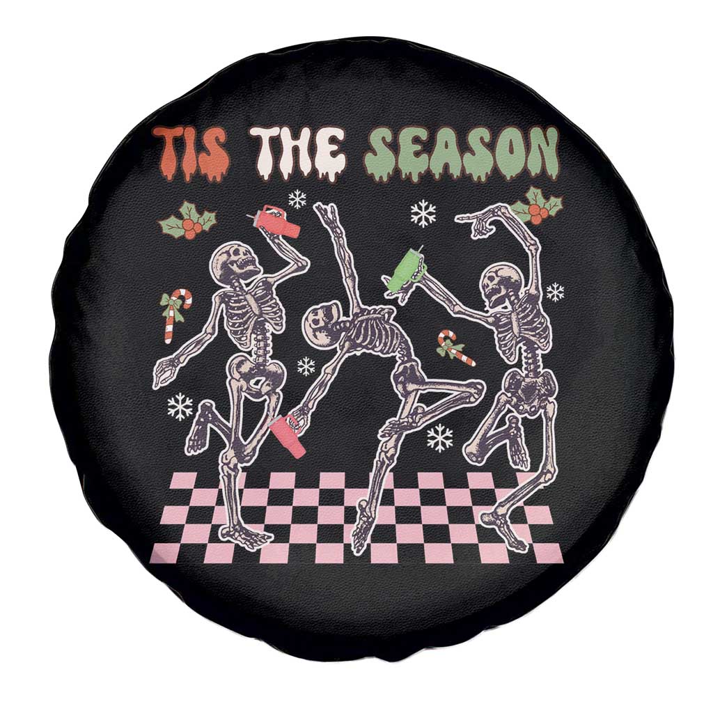 Dancing Skeleton Christmas Spare Tire Cover Tis The Season Retro Boujee Xmas Vibe