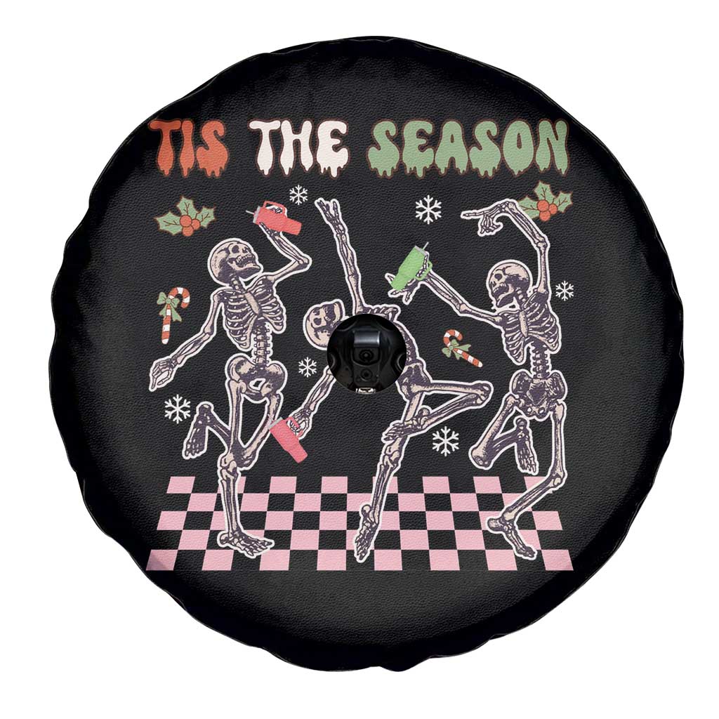 Dancing Skeleton Christmas Spare Tire Cover Tis The Season Retro Boujee Xmas Vibe