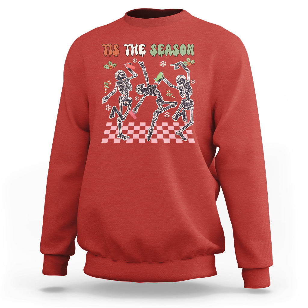 Dancing Skeleton Christmas Sweatshirt Tis The Season Retro Boujee Xmas Vibe - Wonder Print Shop