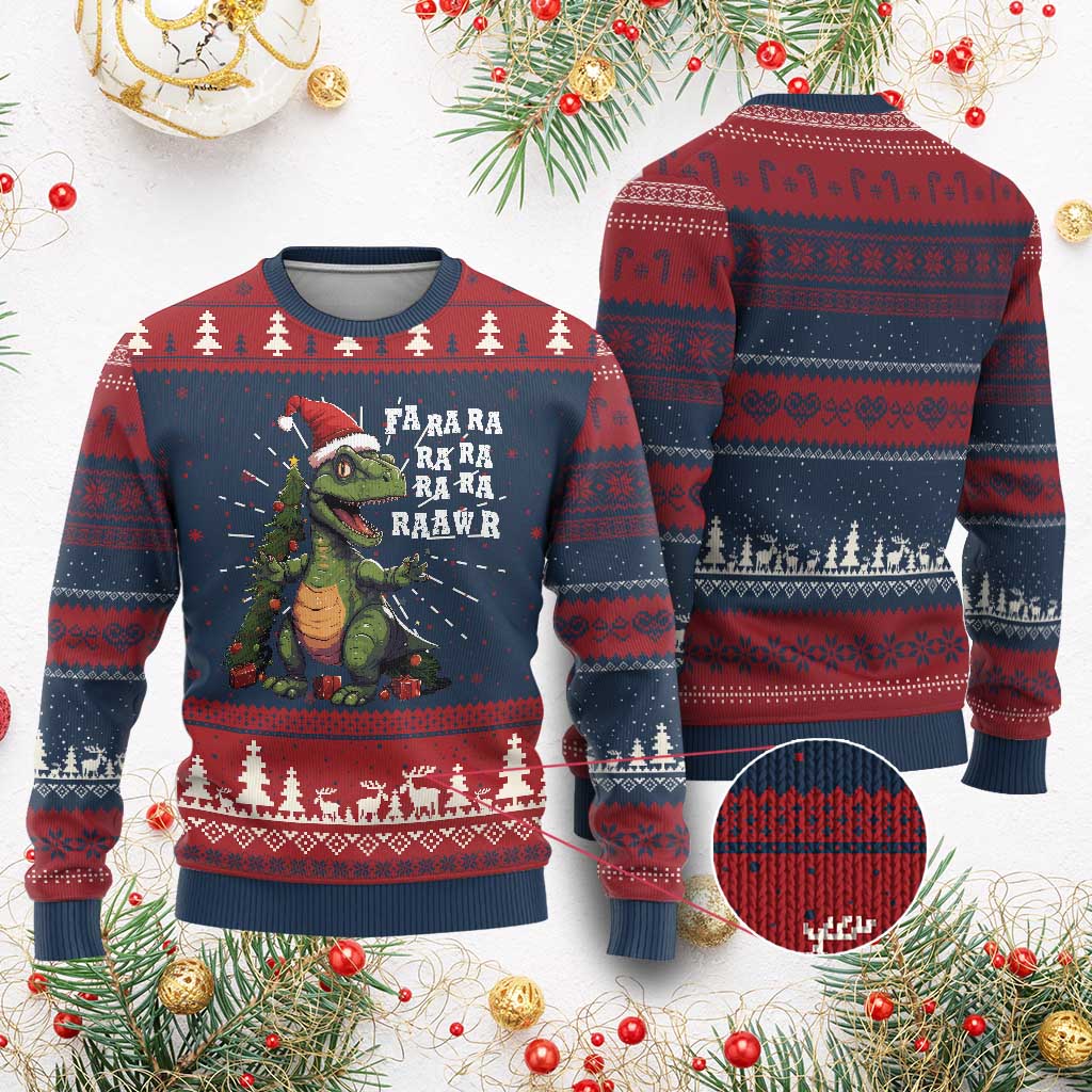 Dinosaur Christmas Ugly Christmas Sweater Fa Ra Ra Ra Rawr Xmas Tree Santa Rex Lover - Wonder Print Shop
