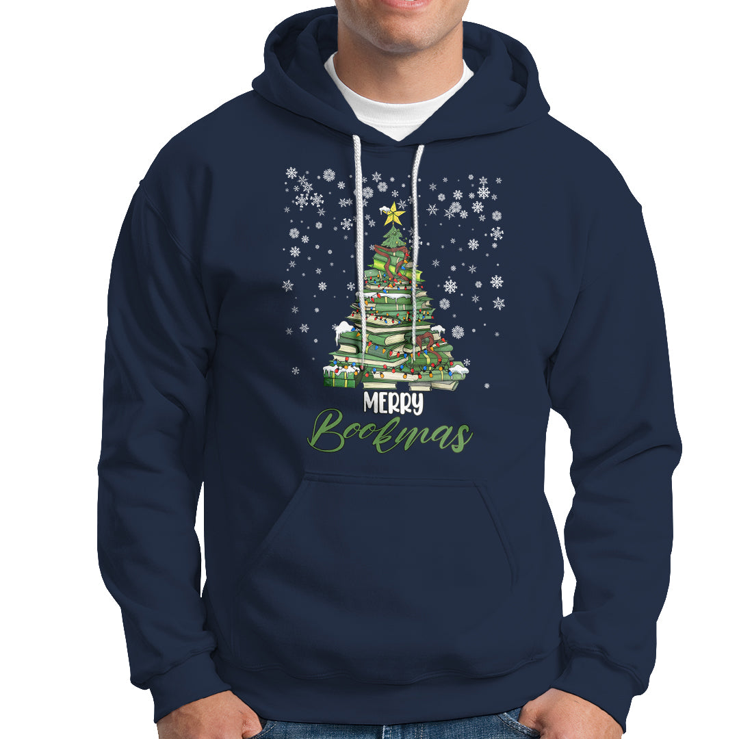 Reading Christmas Hoodie Merry Bookmas Books Pine Xmas Tree Funny - Wonder Print Shop
