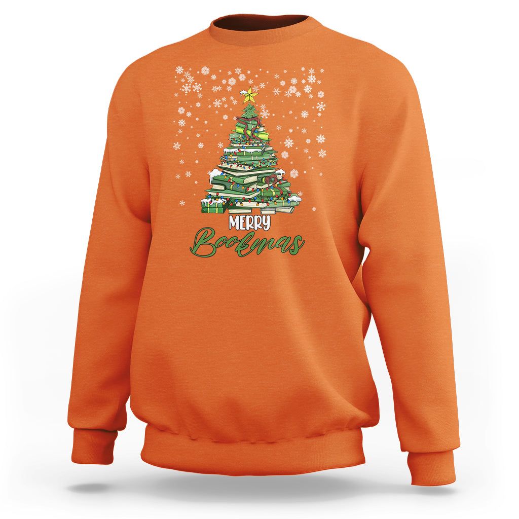 Reading Christmas Sweatshirt Merry Bookmas Books Pine Xmas Tree Funny - Wonder Print Shop