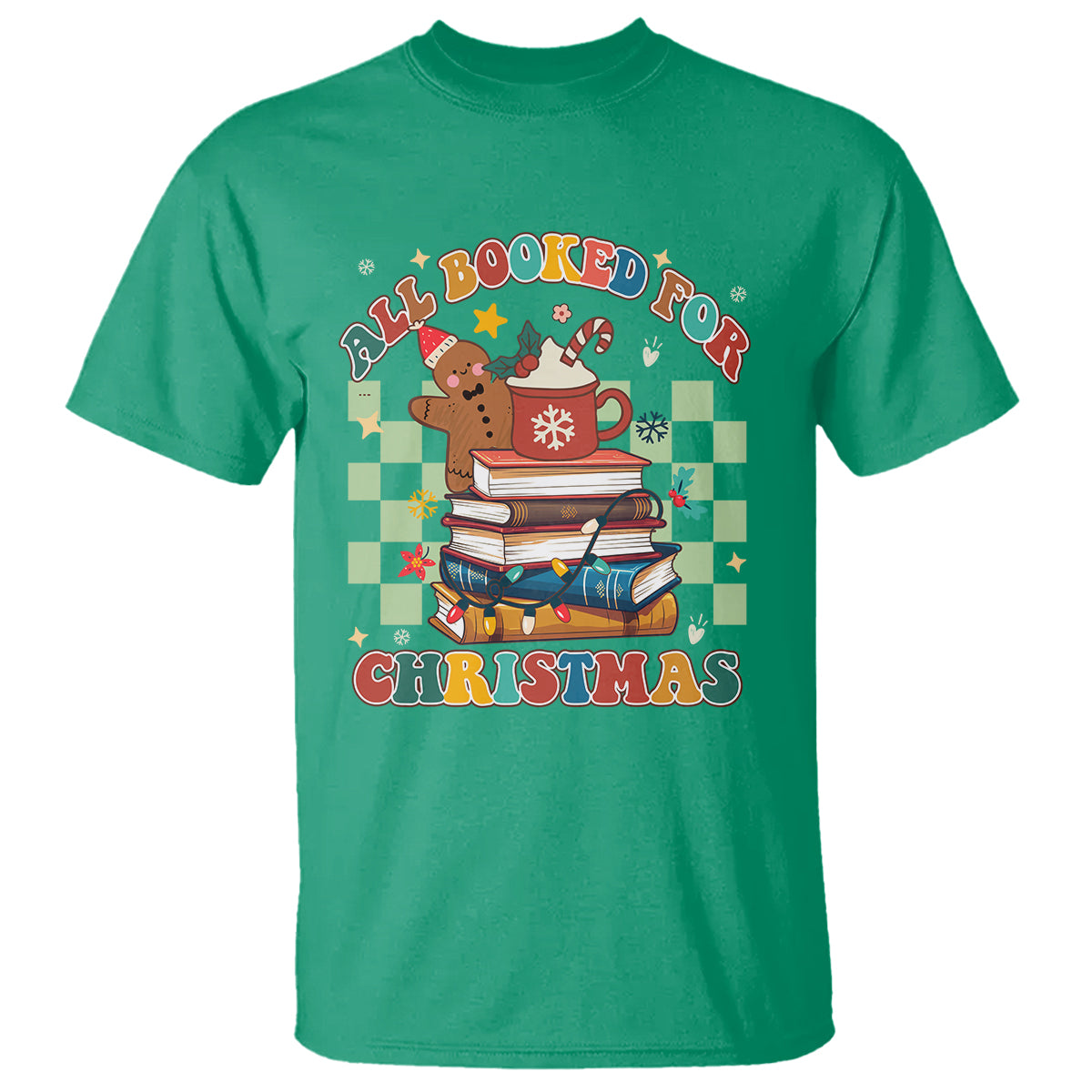 Reading Christmas T Shirt All Booked For Xmas Books and Cocoa Lover - Wonder Print Shop