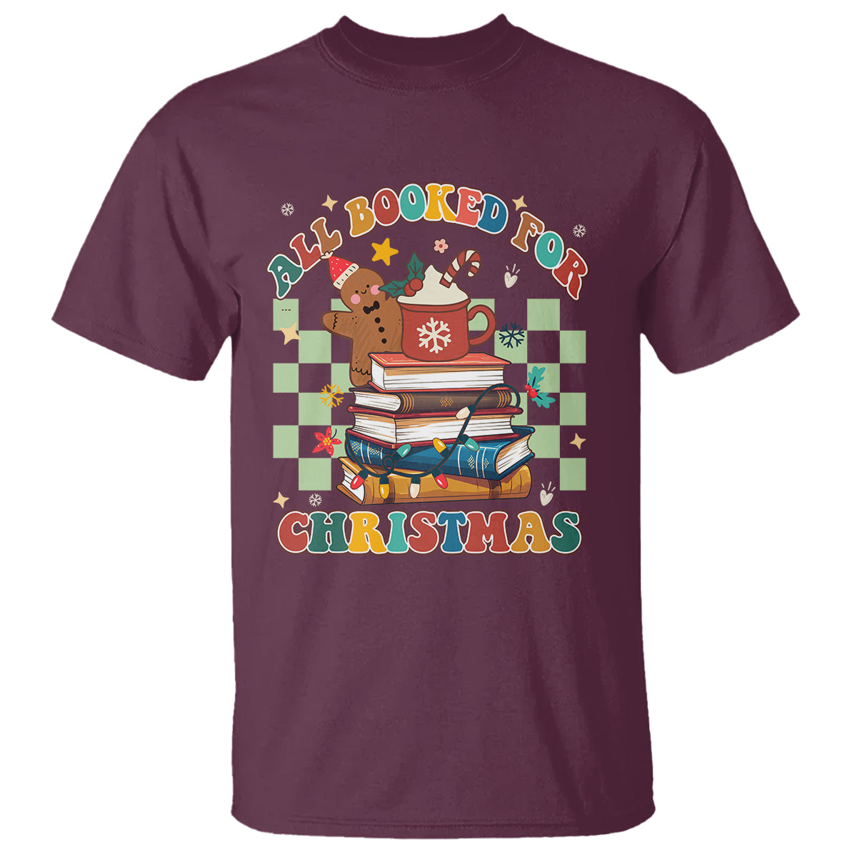 Reading Christmas T Shirt All Booked For Xmas Books and Cocoa Lover - Wonder Print Shop