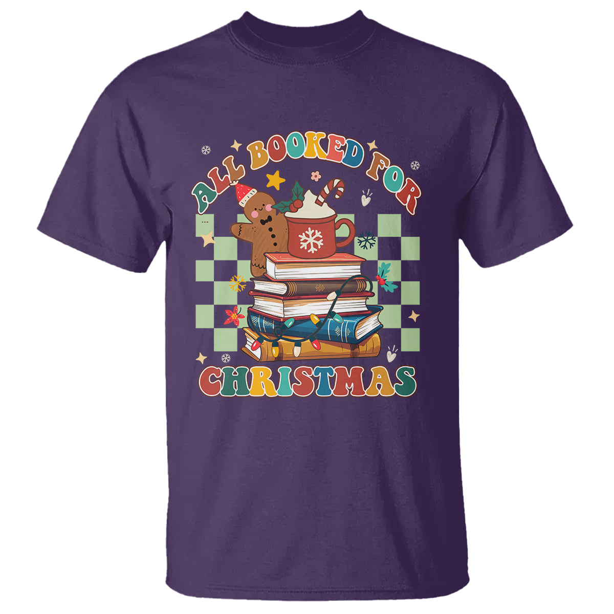 Reading Christmas T Shirt All Booked For Xmas Books and Cocoa Lover - Wonder Print Shop
