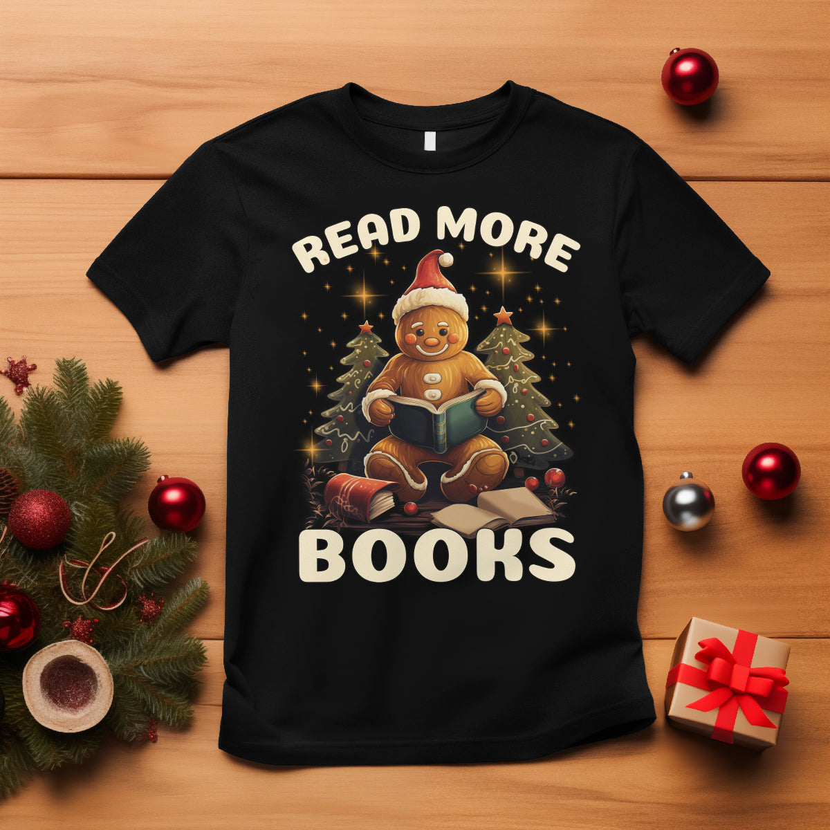 Reading Gingerbread T Shirt Read More Books Funny Christmas Teacher Student Book Lovers - Wonder Print Shop