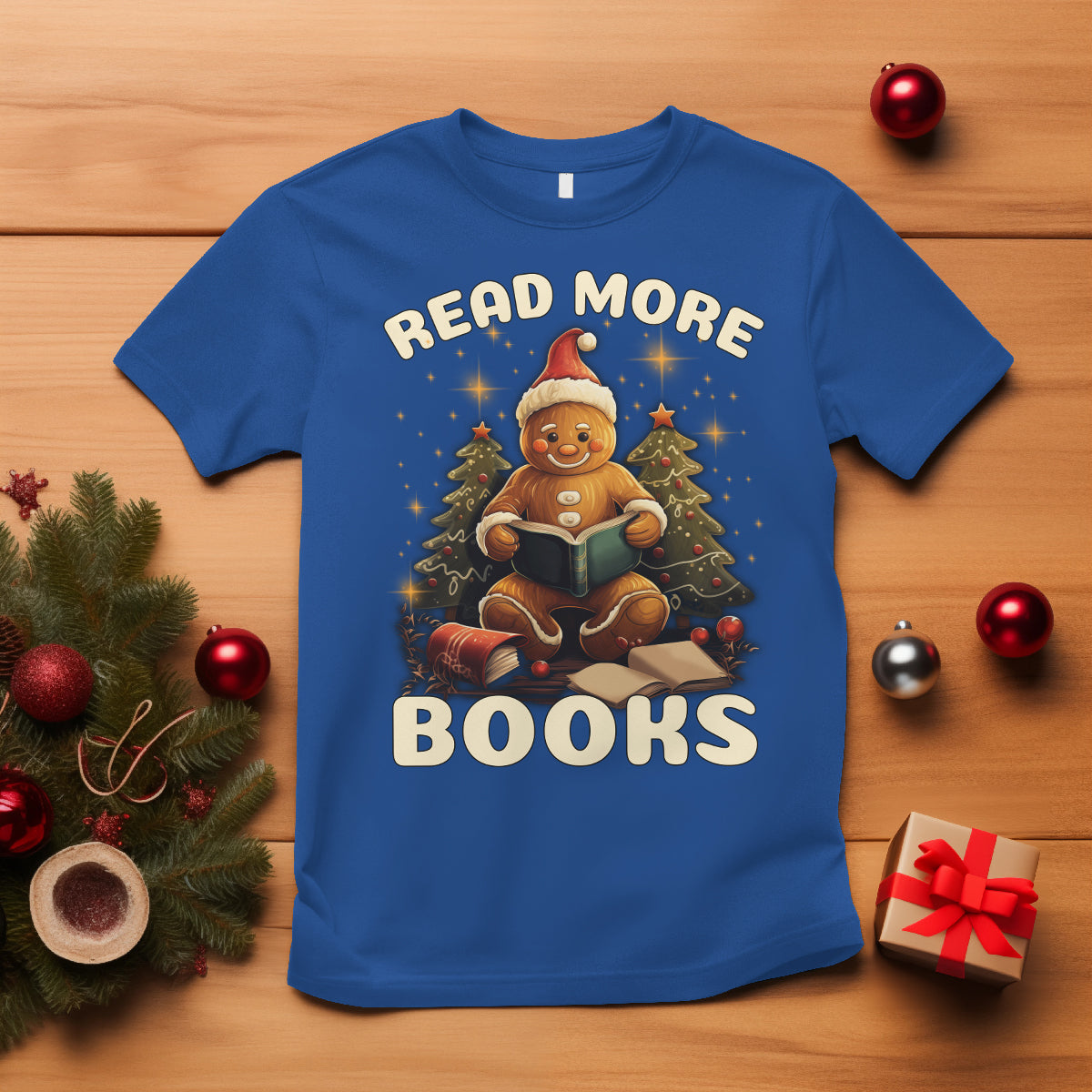 Reading Gingerbread T Shirt Read More Books Funny Christmas Teacher Student Book Lovers - Wonder Print Shop