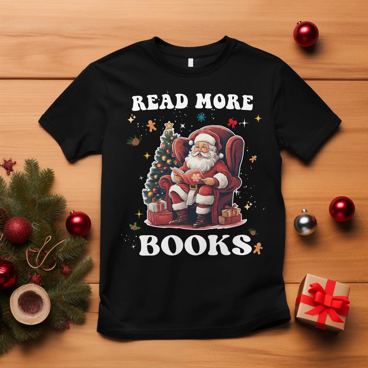 Reading Santa T Shirt Read More Books Funny Christmas Teacher Student Book Lovers - Wonder Print Shop