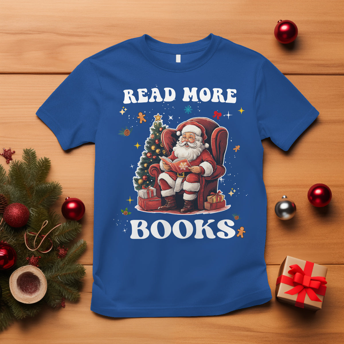 Reading Santa T Shirt Read More Books Funny Christmas Teacher Student Book Lovers - Wonder Print Shop