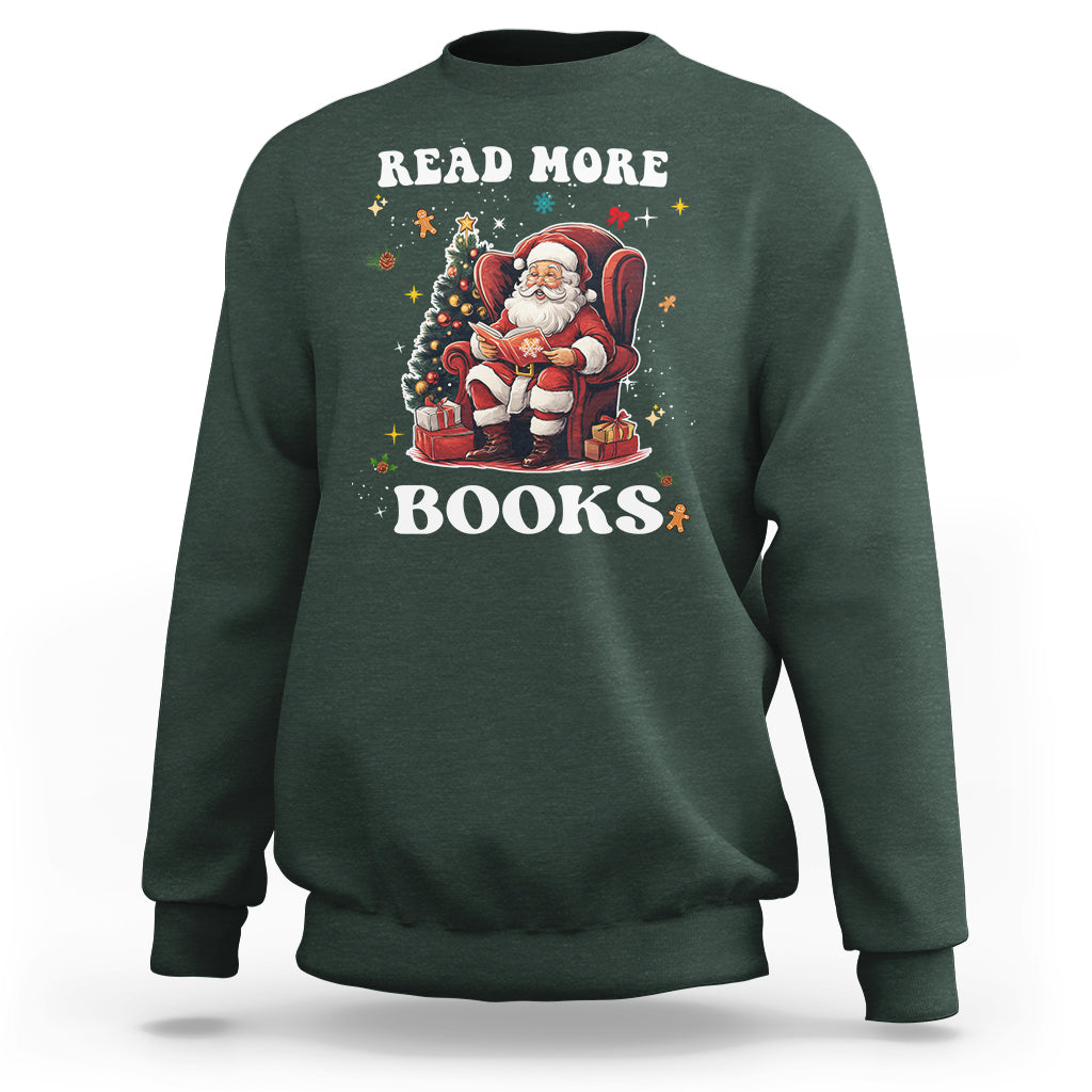 Reading Santa Sweatshirt Read More Books Funny Christmas Teacher Student Book Lovers - Wonder Print Shop