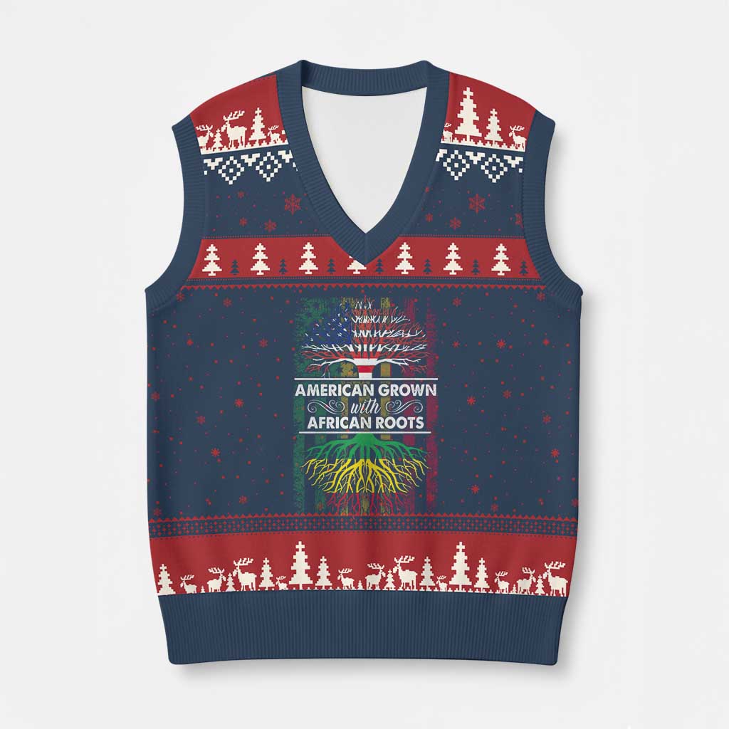 African American Pride V-Neck Knit Sweater Vest American Grown With African Roots African American Flag Tree - Wonder Print Shop