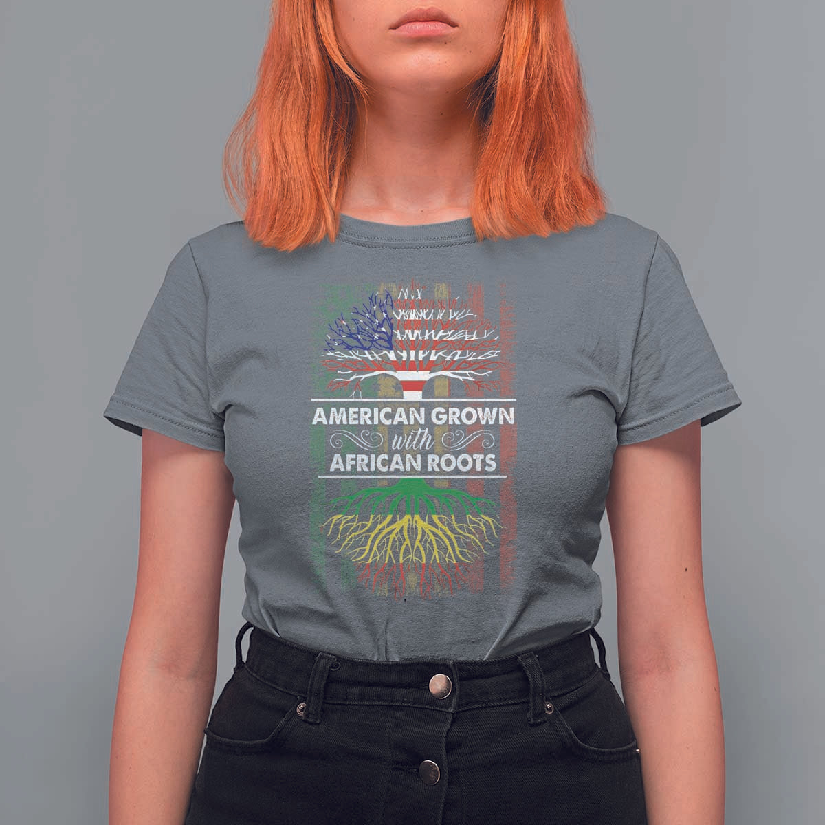African American Pride T Shirt For Women American Grown With African Roots African American Flag Tree