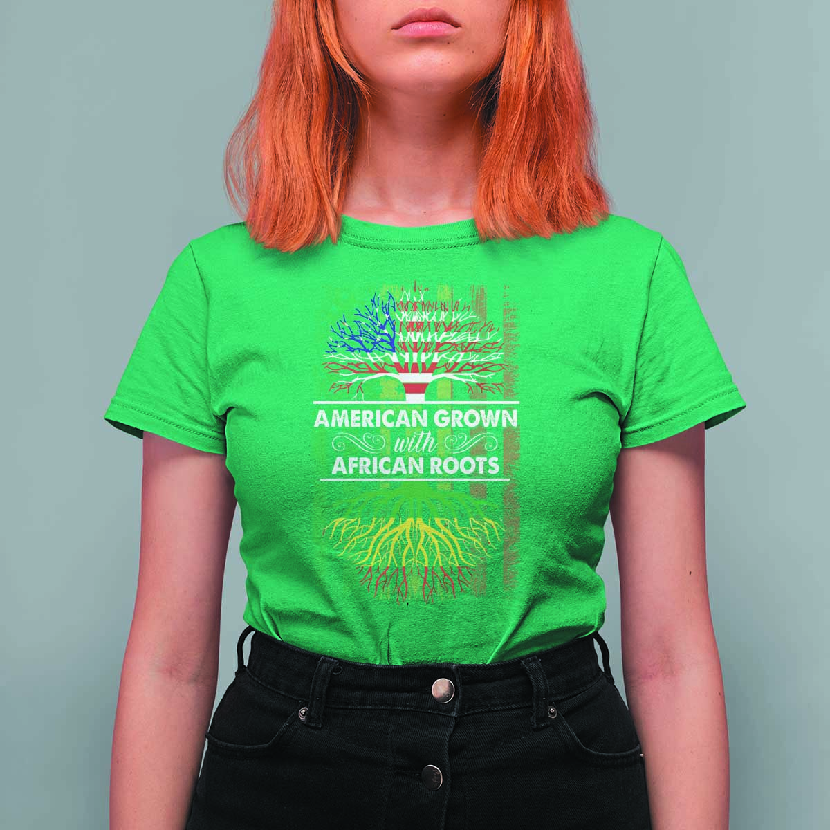 African American Pride T Shirt For Women American Grown With African Roots African American Flag Tree