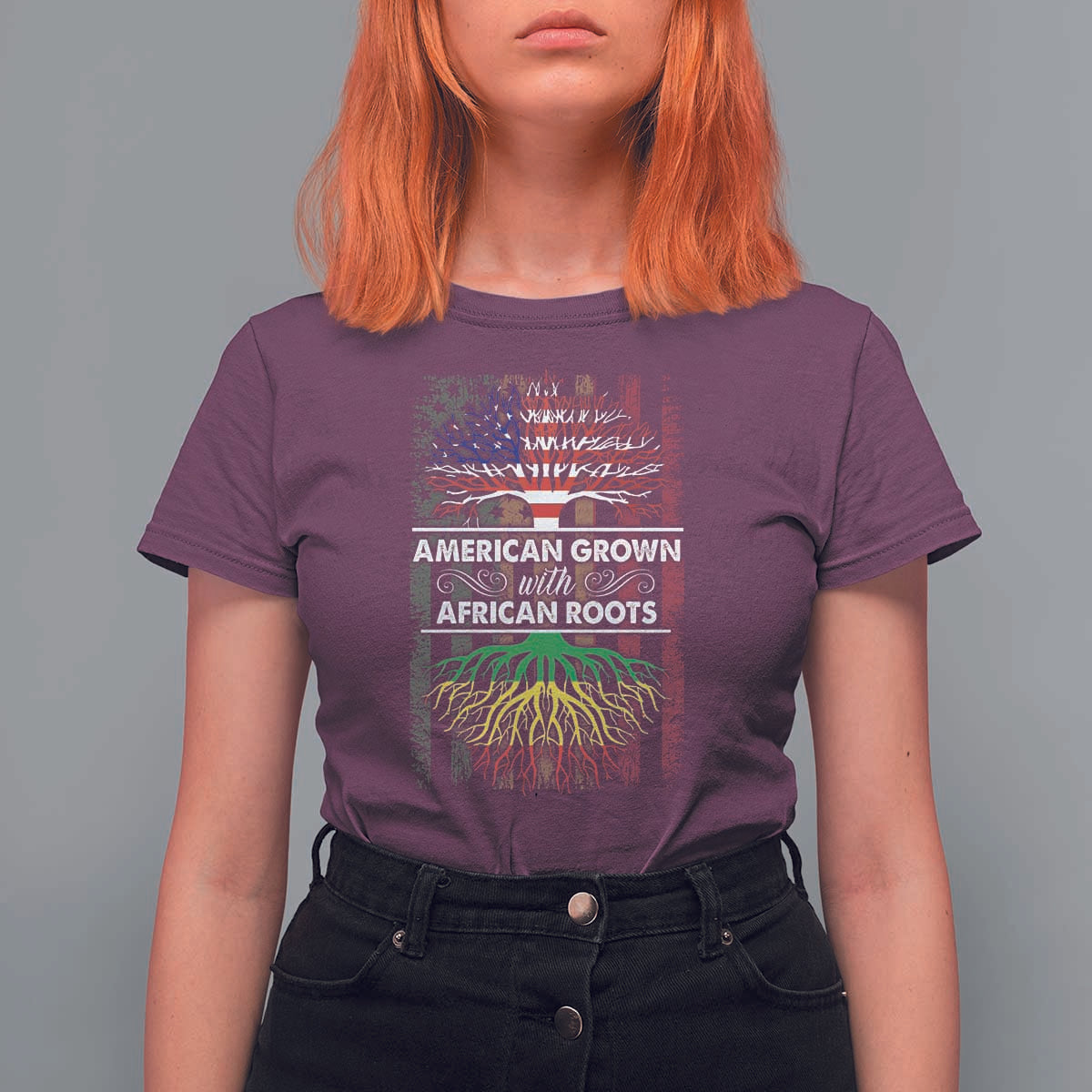 African American Pride T Shirt For Women American Grown With African Roots African American Flag Tree