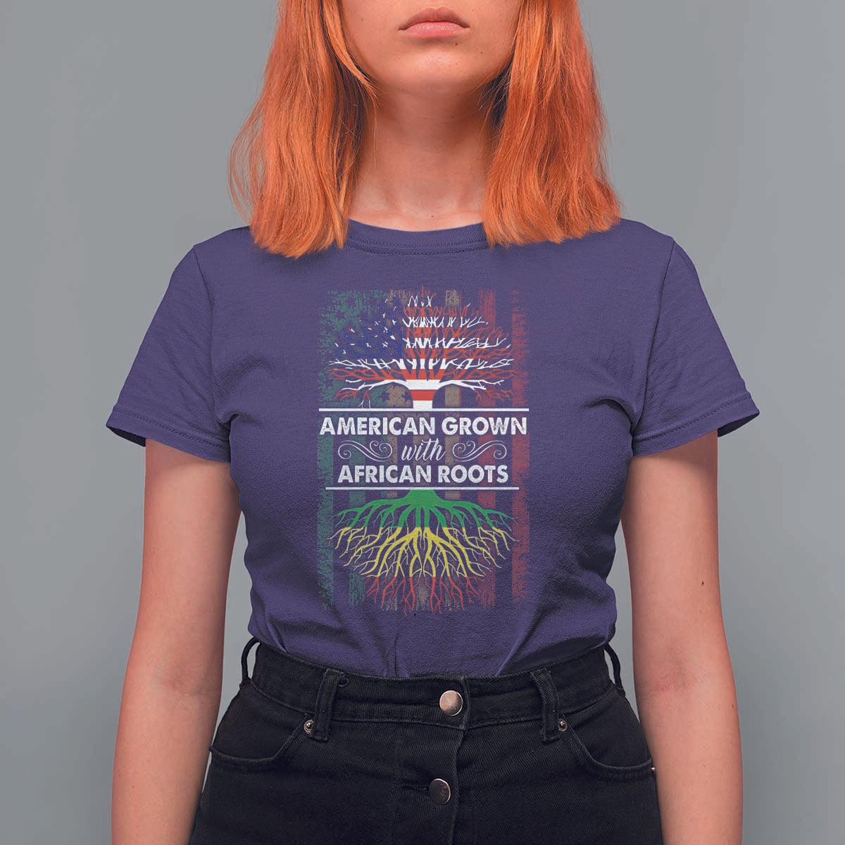 African American Pride T Shirt For Women American Grown With African Roots African American Flag Tree