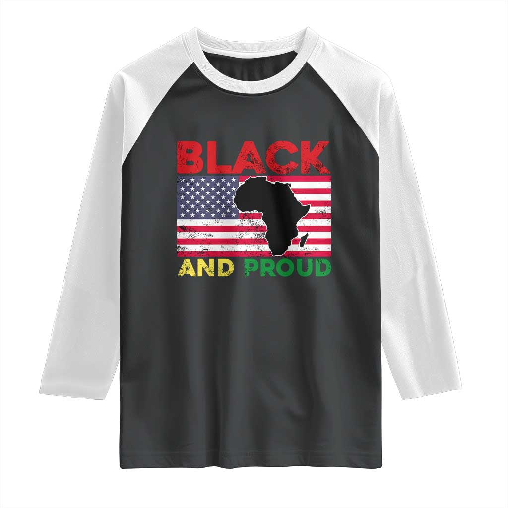 African American Raglan Shirt Black And Proud US Flag Africa Map