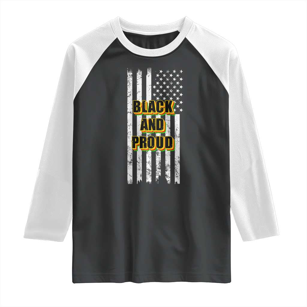 African American Raglan Shirt Black And Proud US Flag BHM