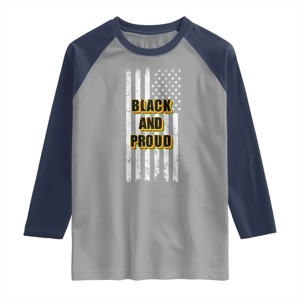African American Raglan Shirt Black And Proud US Flag BHM