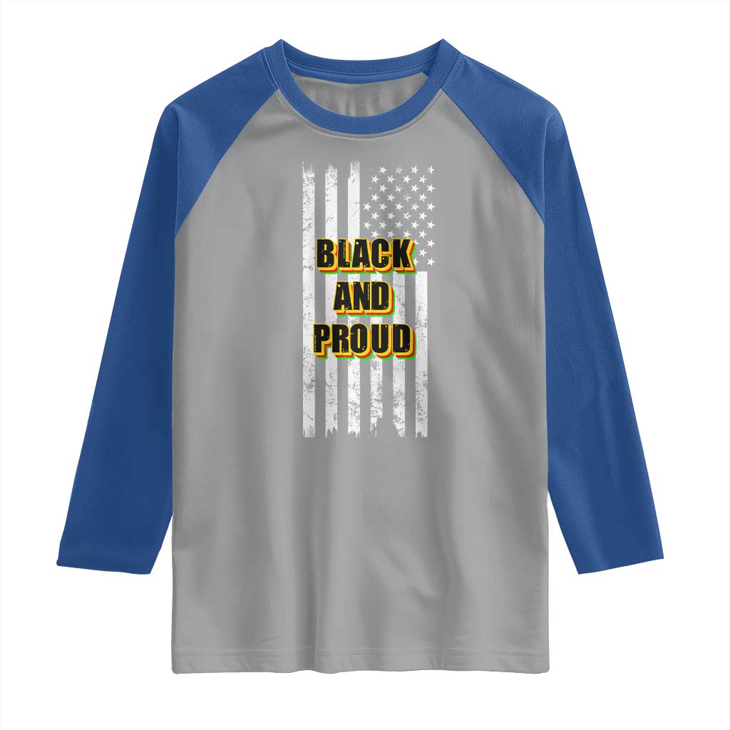 African American Raglan Shirt Black And Proud US Flag BHM