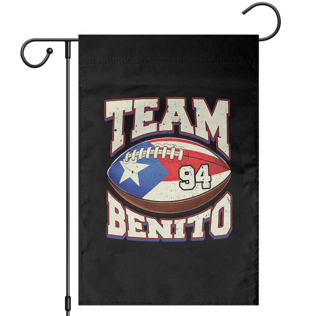 Team Benito Puerto Rico Football Pride Garden Flag Number 94 Vintage Game Day Music Artist Fan