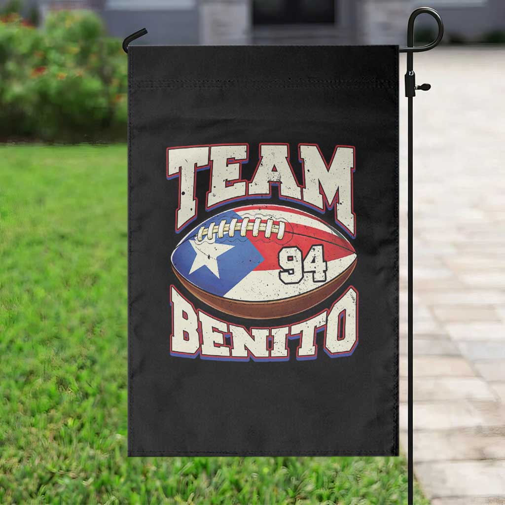Team Benito Puerto Rico Football Pride Garden Flag Number 94 Vintage Game Day Music Artist Fan