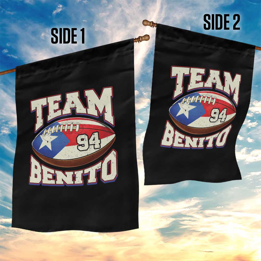 Team Benito Puerto Rico Football Pride Garden Flag Number 94 Vintage Game Day Music Artist Fan