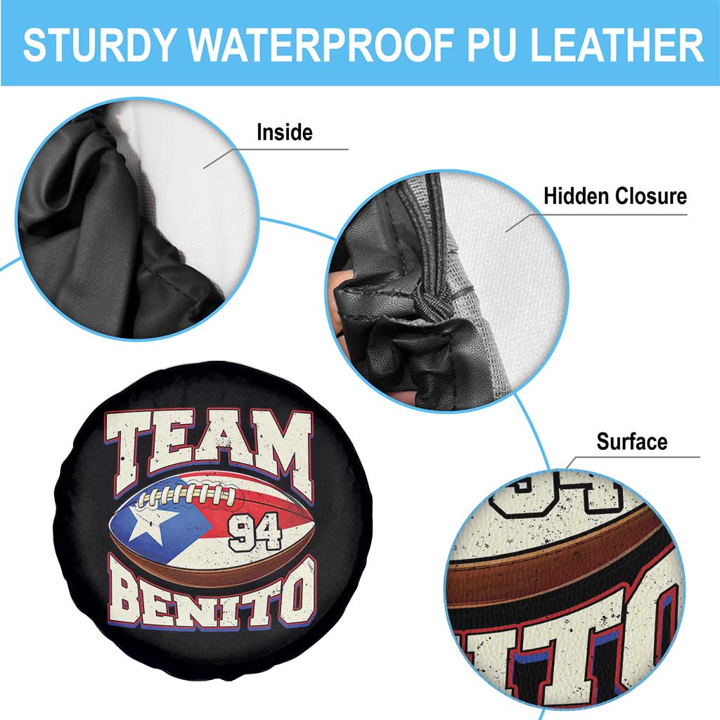 Team Benito Puerto Rico Football Pride Spare Tire Cover Number 94 Vintage Game Day Music Artist Fan