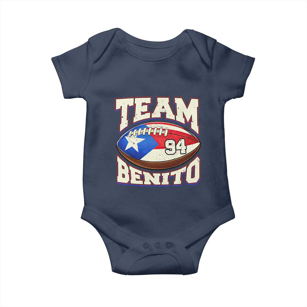 Team Benito Puerto Rico Football Pride Baby Onesie Number 94 Vintage Game Day Music Artist Fan