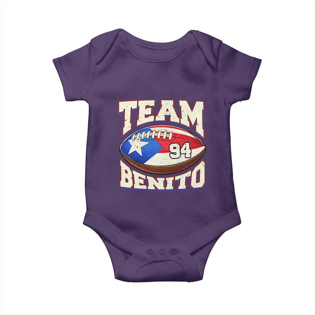 Team Benito Puerto Rico Football Pride Baby Onesie Number 94 Vintage Game Day Music Artist Fan