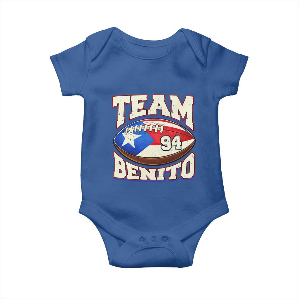 Team Benito Puerto Rico Football Pride Baby Onesie Number 94 Vintage Game Day Music Artist Fan
