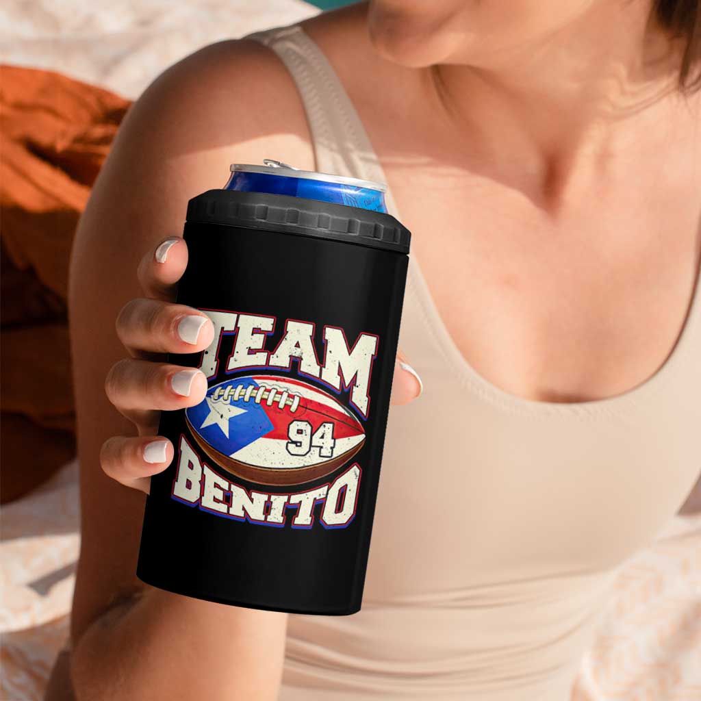Team Benito Puerto Rico Football Pride 4 in 1 Can Cooler Tumbler Number 94 Vintage Game Day Music Artist Fan