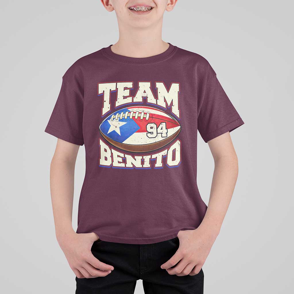 Team Benito Puerto Rico Football Pride T Shirt For Kid Number 94 Vintage Game Day Music Artist Fan