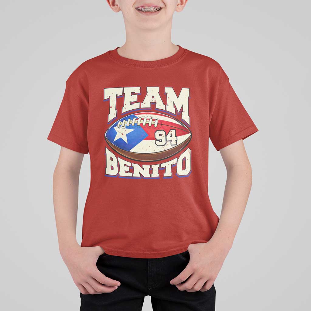 Team Benito Puerto Rico Football Pride T Shirt For Kid Number 94 Vintage Game Day Music Artist Fan