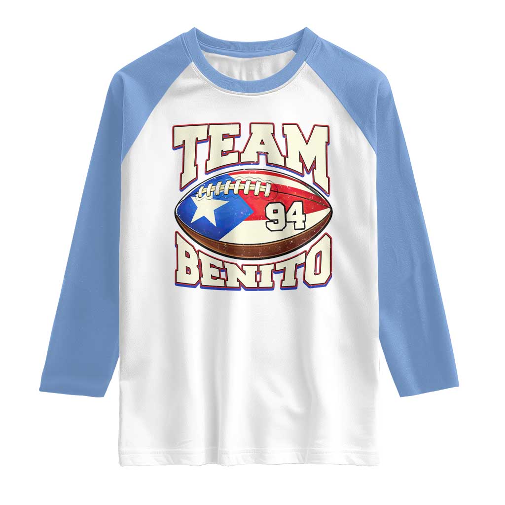 Team Benito Puerto Rico Football Pride Raglan Shirt Number 94 Vintage Game Day Music Artist Fan
