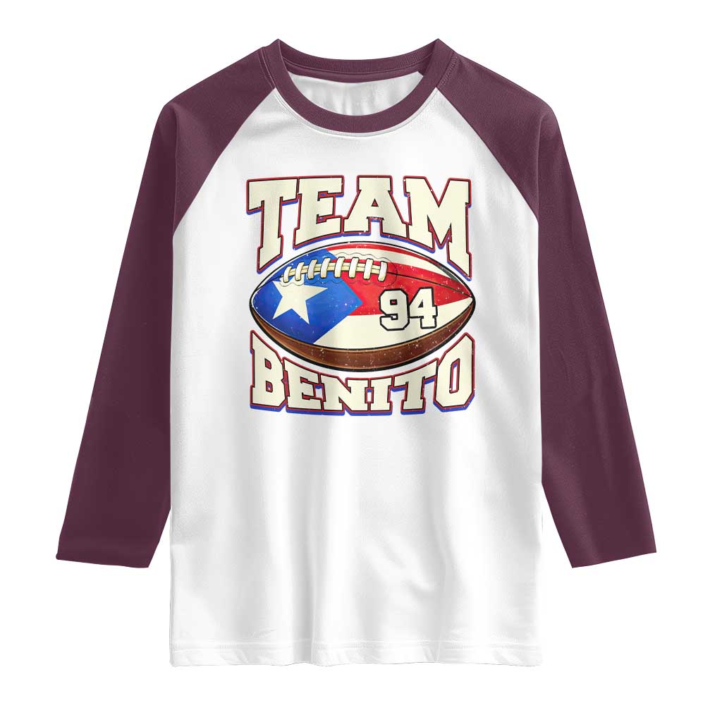 Team Benito Puerto Rico Football Pride Raglan Shirt Number 94 Vintage Game Day Music Artist Fan
