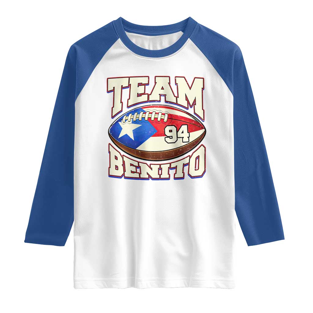 Team Benito Puerto Rico Football Pride Raglan Shirt Number 94 Vintage Game Day Music Artist Fan