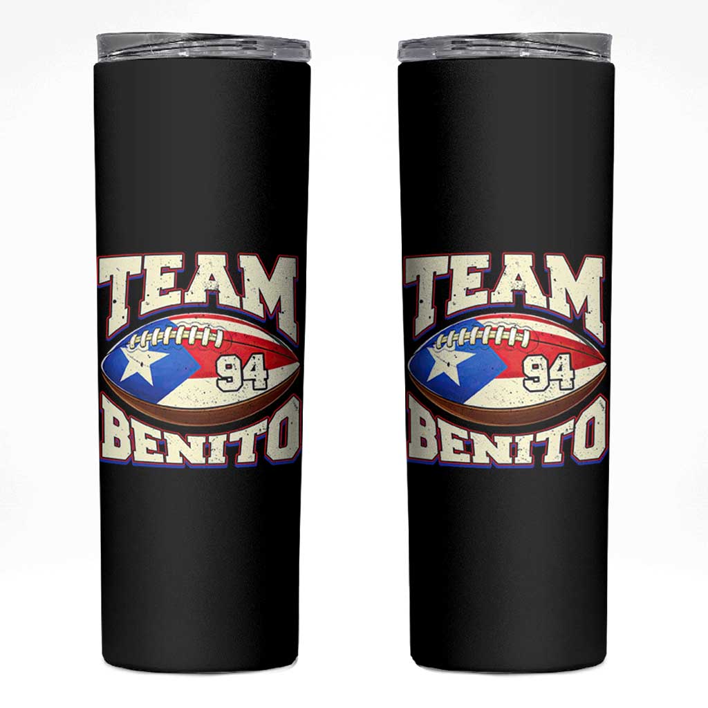 Team Benito Puerto Rico Football Pride Skinny Tumbler Number 94 Vintage Game Day Music Artist Fan