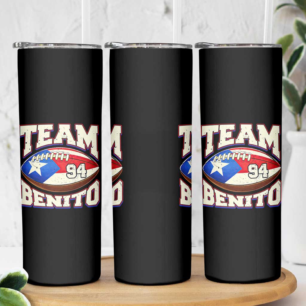 Team Benito Puerto Rico Football Pride Skinny Tumbler Number 94 Vintage Game Day Music Artist Fan
