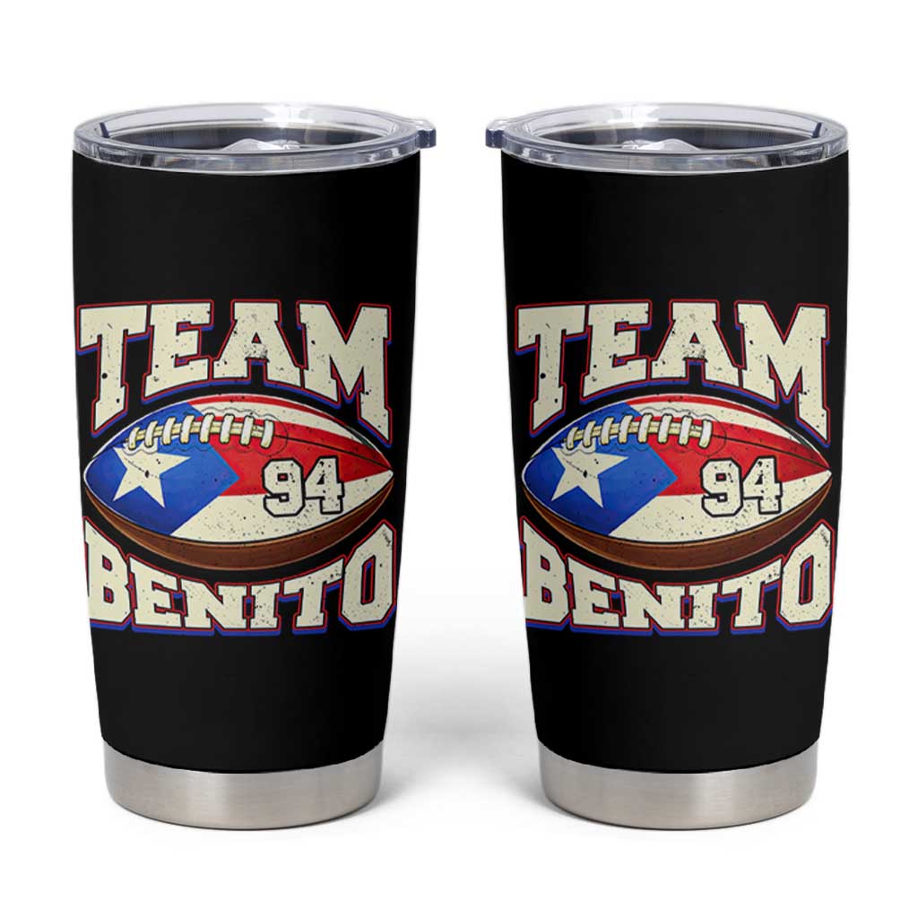 Team Benito Puerto Rico Football Pride Tumbler Cup Number 94 Vintage Game Day Music Artist Fan
